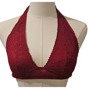 Victoria’s Secret Halter Bralette Small Cherry Red Lace‎ Tie Back Unlined Adjust
